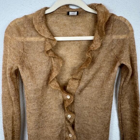J. Crew X-Small Mohair Blend Fairy Academia Ruffle Cardigan Camel - Picture 3 of 9